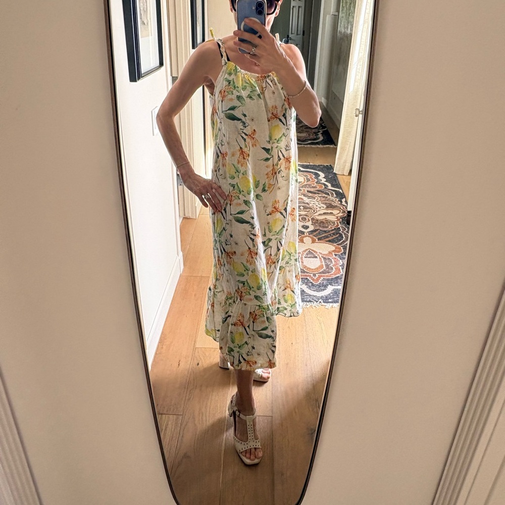 Viola Borghi Italy Amalfi Coast 100% Linen Lemon Floral Maxi Dress Sizes Small